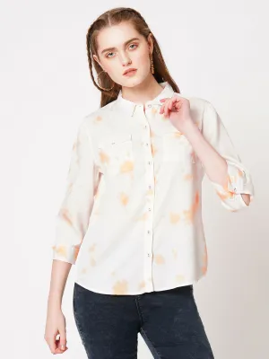 Women Solid Spread Collar Casual Tie-Dye Shirt