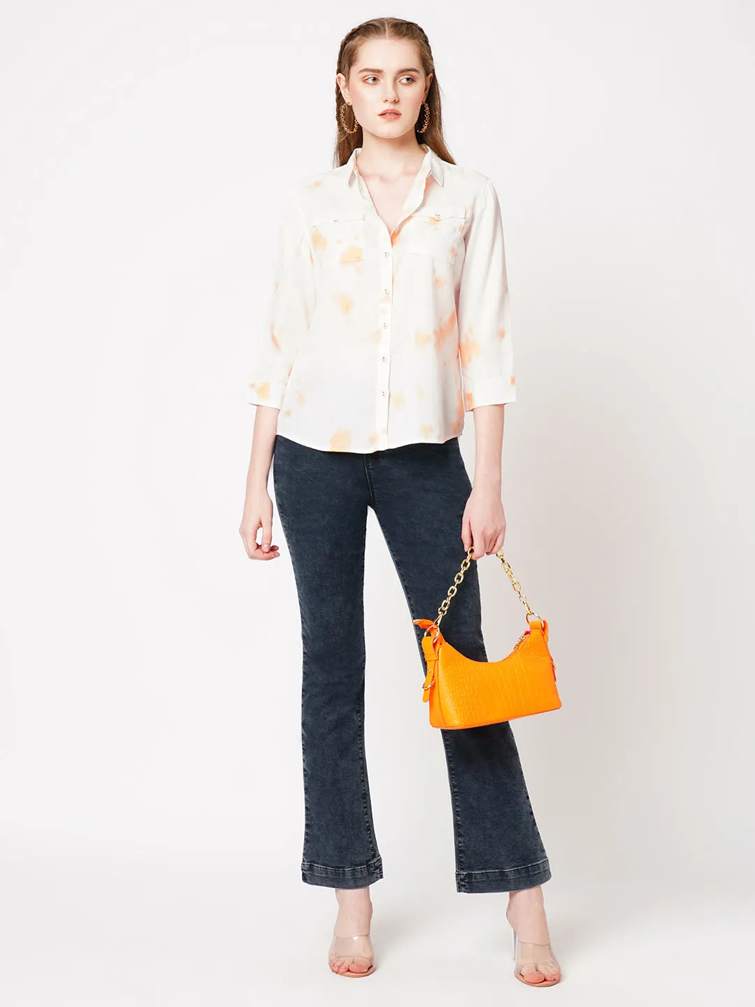 Women Solid Spread Collar Casual Tie-Dye Shirt