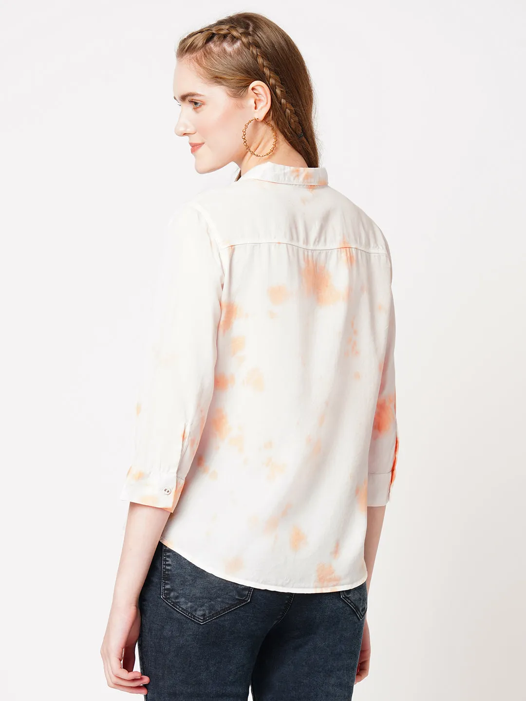 Women Solid Spread Collar Casual Tie-Dye Shirt