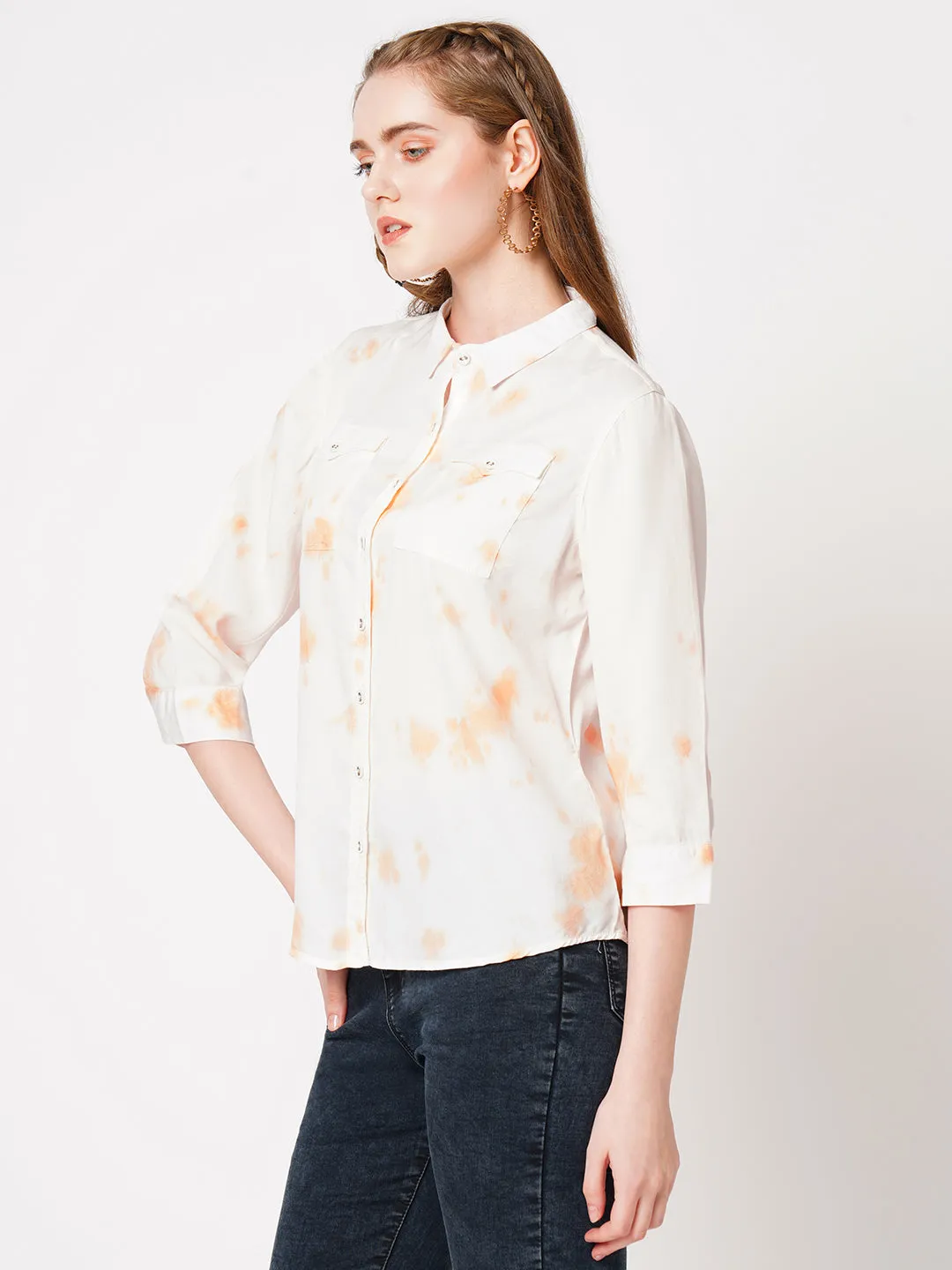 Women Solid Spread Collar Casual Tie-Dye Shirt