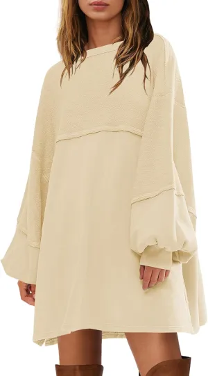 Yanekop Womens Oversized Sweatshirt Dress Patchwork Tunic Sweatshirts Crewneck Long Sleeve Spring Pullover Tops Side Slit