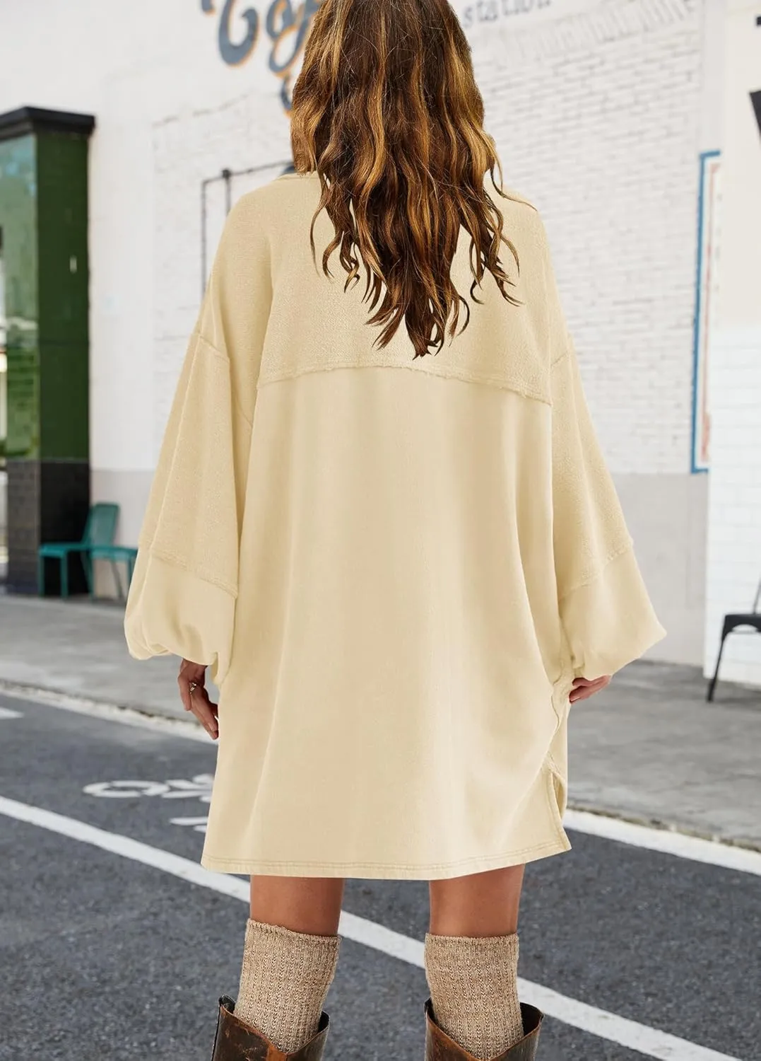 Yanekop Womens Oversized Sweatshirt Dress Patchwork Tunic Sweatshirts Crewneck Long Sleeve Spring Pullover Tops Side Slit